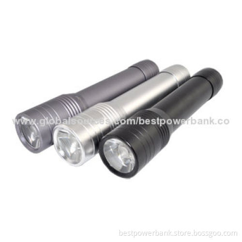 Aluminum Alloy Rechargeable 2,500mAh 5V/1A Flashlight Power Banks, 2-3 Hours Charging Time